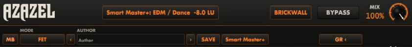 The VisualComp top bar with preset browser, MB and character mode selectors, SAVE, Brickwall, Bypass, Mix and GR panel toggle